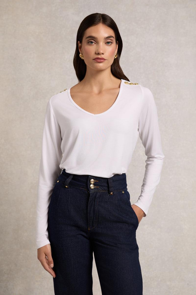 An image of the Holland Cooper Long Sleeve V-Neck Tee