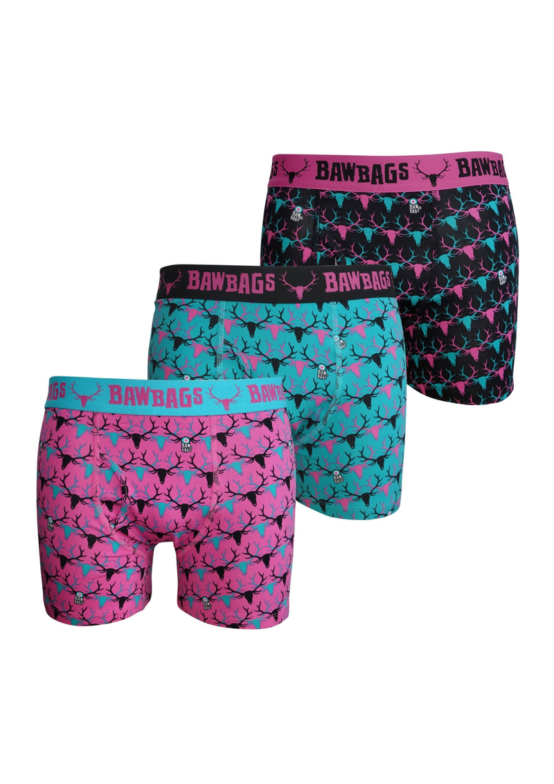 An image of the Bawbags Stag 3-Pack Cotton Boxer Shorts
