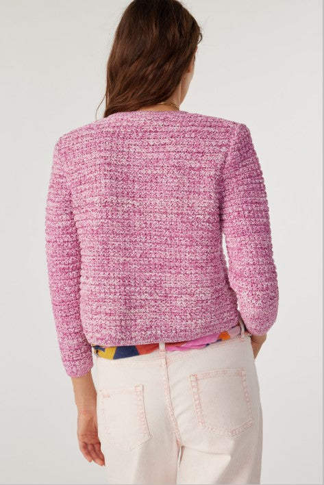 An image of a female model wearing the BA&SH Guspa Long-Sleeved Cardigan in the colour Pink.