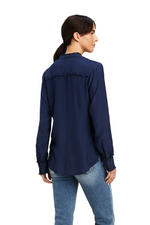 An image of a female model wearing the Ariat Clarion Blouse in the colour Navy.
