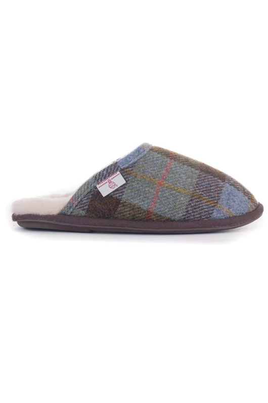 An image of the Bedroom Athletics William Harris Tweed Slippers in the colour Chocolate Green Check.