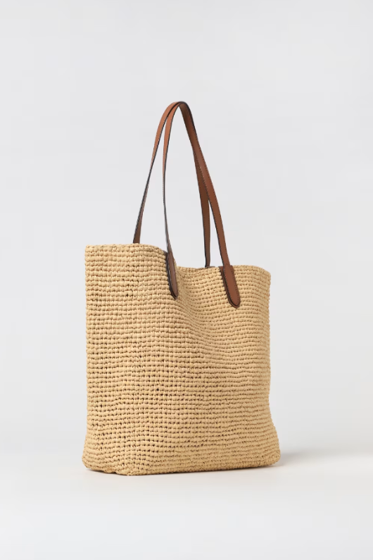 An image of the Michael Kors Eliza XL Crochet Tote Bag in the colour Natural Luggage.