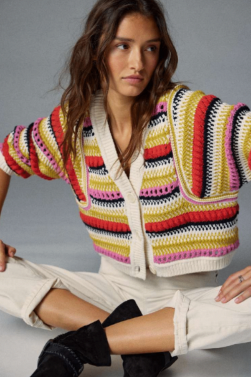 An image of a female model wearing the BA&SH Romy Reversible Jumper in the colour Multi.