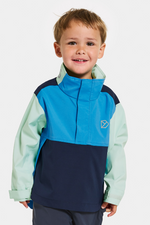 Didriksons Lingon Jacket. A boys windproof jacket in pale mint with a breathable design, reflective detail, and a water repellent finish