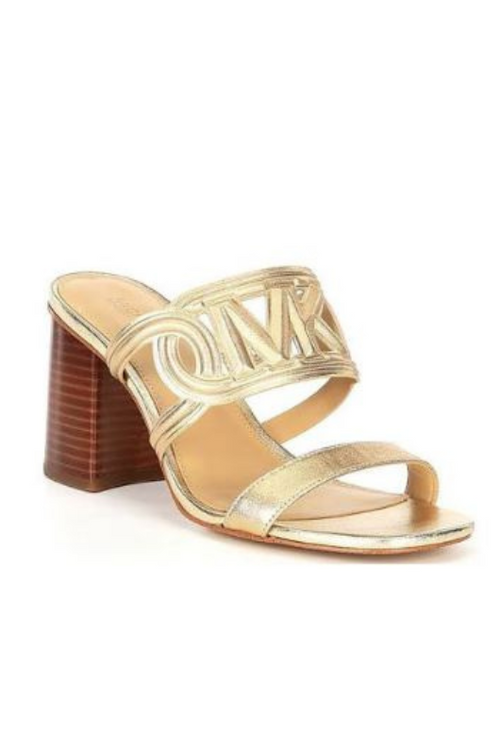 An image of the Michael Kors Alma Mid Sandal in the colour Pale Gold.