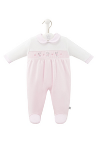 An image of the Dandelion Clothing Bunny & Flower Smocked Sleepsuit