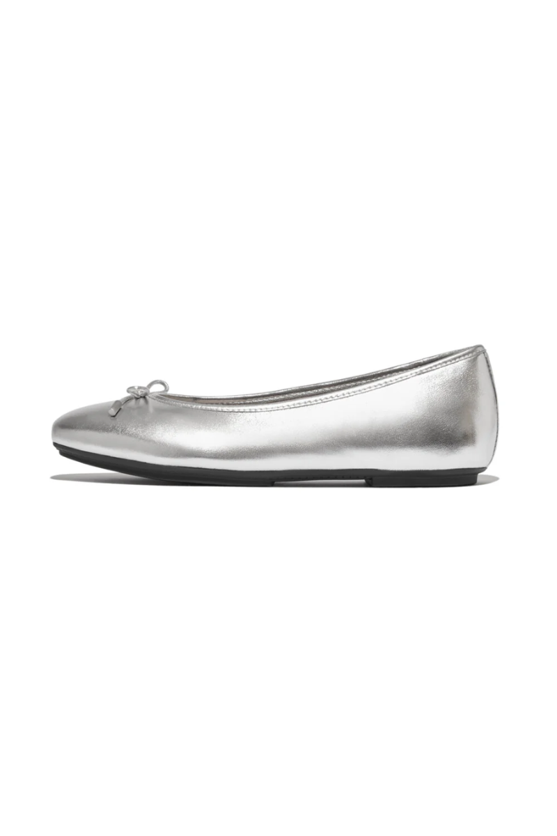 An image of the Fitflop Delicato Bow Soft Metallic-Leather Ballet Flats