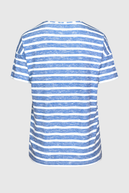 An image of the Bianca Women's Julie Stripe Top - Floral Mix in the colour Blue.