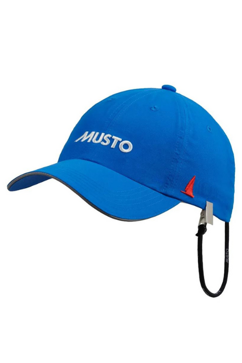 Musto Crew Cap in Aruba Blue. A fast-drying cap with rear adjustment, retainer clip, and Musto logo embroidery on the front.