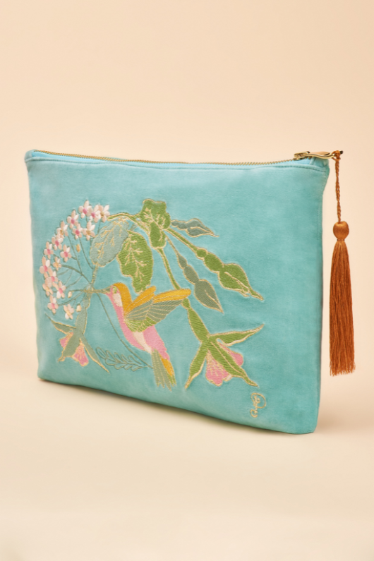 An image of the Powder Hummingbird Velvet Zip Pouch