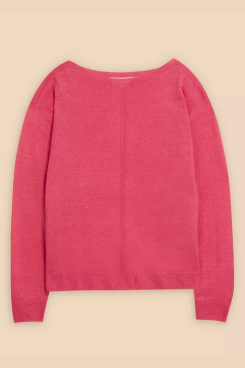 An image of the White Stuff Linen Crew Jumper in the colour Bright Pink.