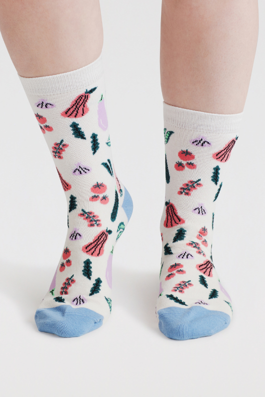 An image of the Thought Socks Celia Country Chicken Ankle Socks in the colour Stone White.