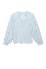 Rails Fable Blouse. A soft, flowing blouse with a V-neck, drop shoulders, long ruched sleeves, and a high-low hem.