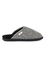 An image of the Bedroom Athletics Harris Tweed Mule slippers in black/white herringbone.