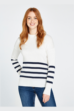 Dubarry Peterswell Jumper. A super soft jumper with a gently shaped silhouette, a round neck, and a casual navy stripe design 