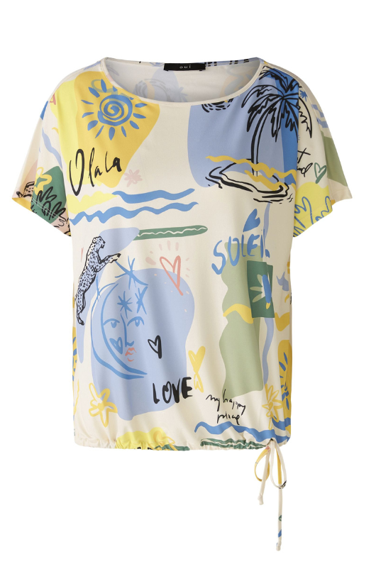 An image of the Oui Multi Print Short Sleeve Blouse