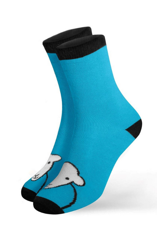 An image of The Herdy Company Herdy 'Hello' Socks in blue.