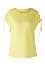 Oui Linen Blend T-Shirt. A regular fit yellow T-shirt with round neckline and short sleeves featuring a tie detail.