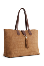 An image of the Fairfax & Favor Langham Suede Tote Bag in the colour Tan Croc.