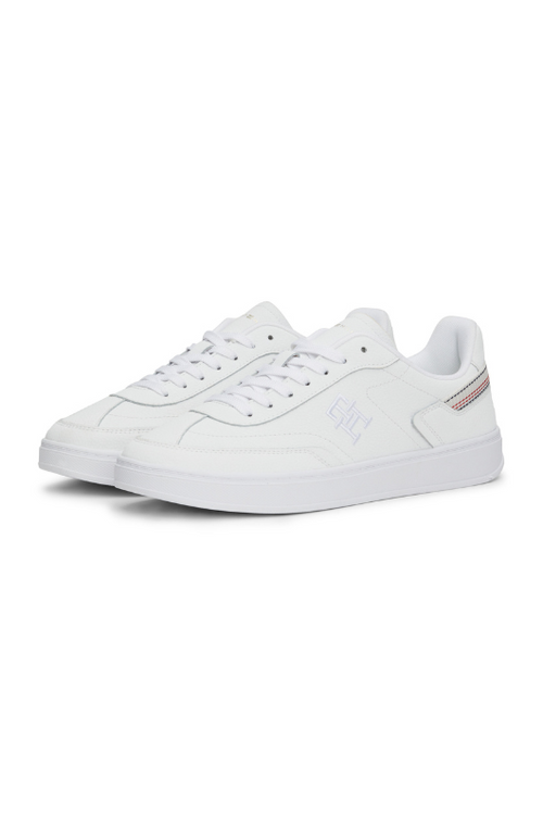 An image of the Tommy Hilfiger Heritage Global Stripe Topstitch Trainers in the colour White.
