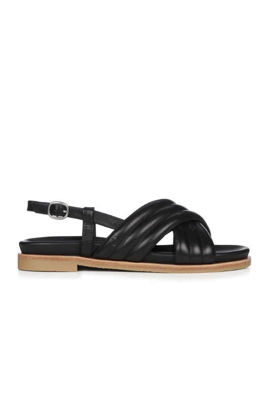 An image of the Emu Australia Borradaile Flat Buckle Sandals in the colour Black.