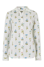 Dubarry Highland Blouse. A feminine, floral blouse with front button placket, curved hem, and a smart spread collar