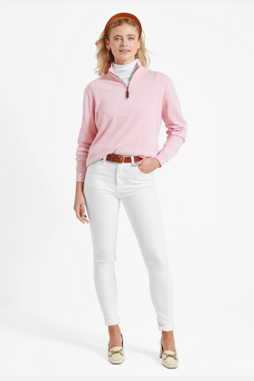 Schoffel Polperro Cotton 1/4 Zip Jumper. A regular fit, cotton jumper with a 1/4 length YKK zip and subtle ribbed detail on the neck, cuffs and hem. 