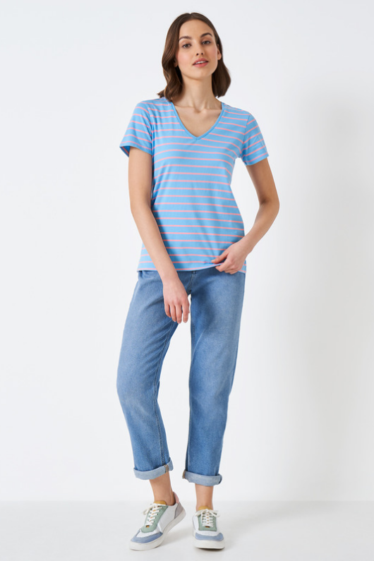 An image of the Crew Clothing Breton V Neck T-Shirt