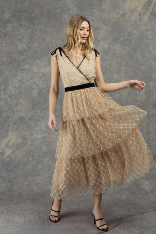An image of the Fee G Tiered Mesh Dress