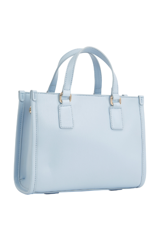 An image of the Tommy Hilfiger Monotype Webbing Strap Small Tote in the colour Breezy Blue.