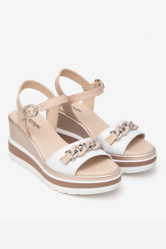 An image of the Nero Giardini Leather Wedge Sandals in the colour White.