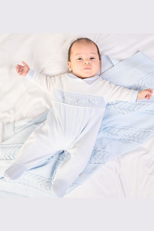 An image of the Dandelion Bunny & Star Smocked Sleepsuit