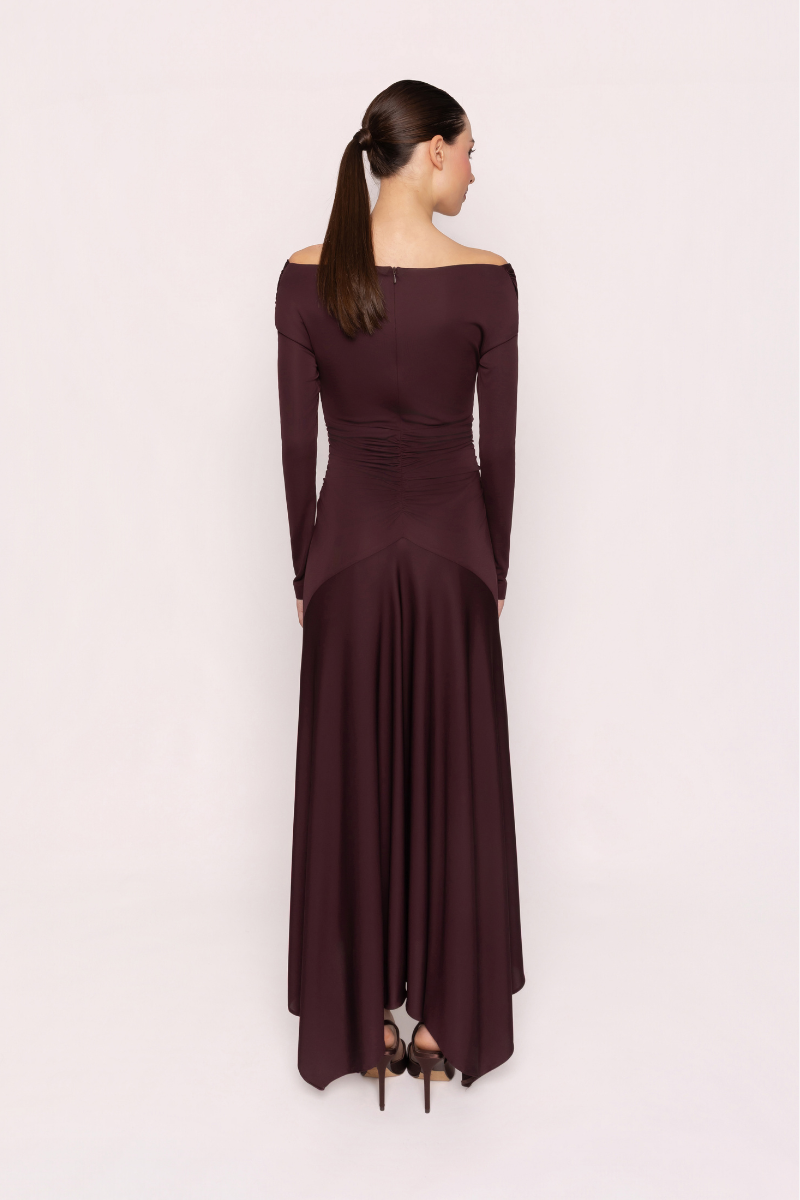 Cross-Sleeve Dress with Pointed Hem