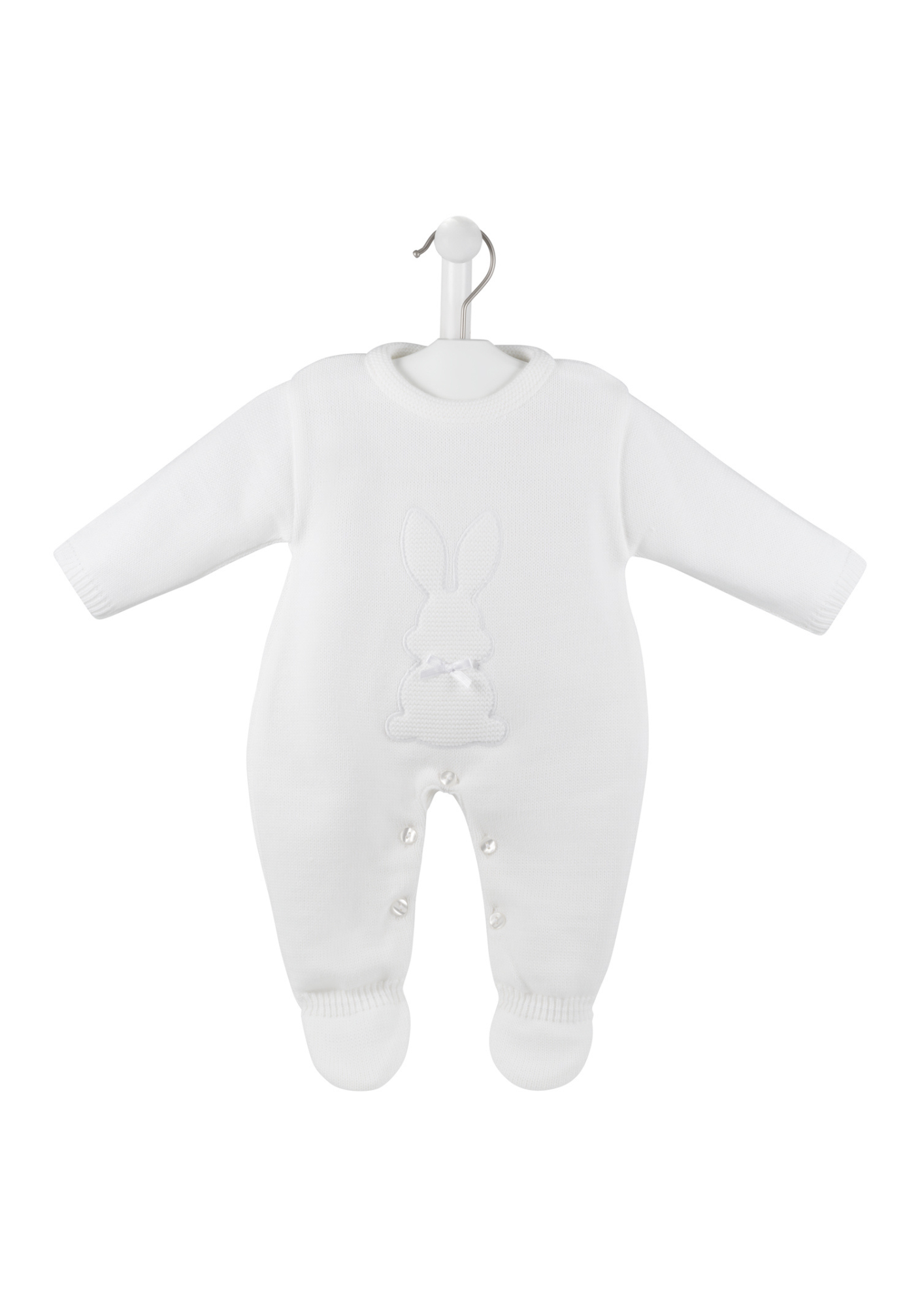 An image of the Dandelion Clothing Knitted Bunny Onesie With Satin Neck Bow