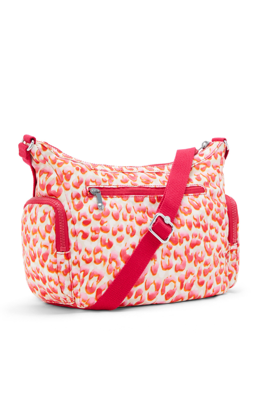 Kipling Gabb S Crossbody Bag with Latin Cheetah design, multiple interior & exterior pockets, and an iconic Kipling monkey keychain