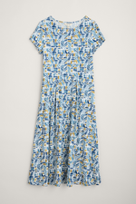 An image of the Seasalt Wild Bouquet Jersey Dress in the colour Hedging Marks Saltwater.