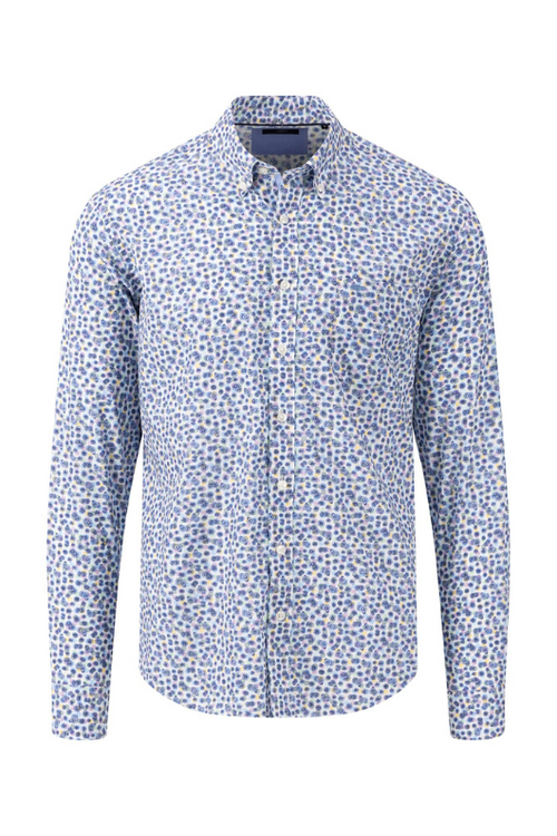 Fynch-Hatton Long Sleeve Print Shirt. A casual fit, button-down shirt with a blue minimalist design.