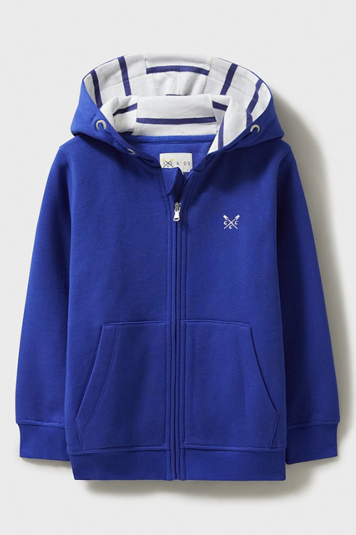An image of the Crew Clothing Zip Through Hoodie in the colour Bright Blue.