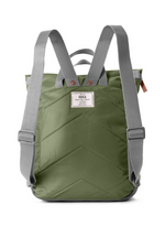An image of the Roka London Canfield B Rucksack in the colour Avocado.