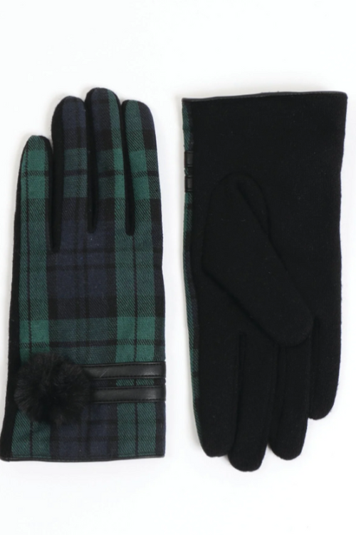 An image of the Pia Rossini Blackwatch Tartan Gloves in the colour Green and Black.