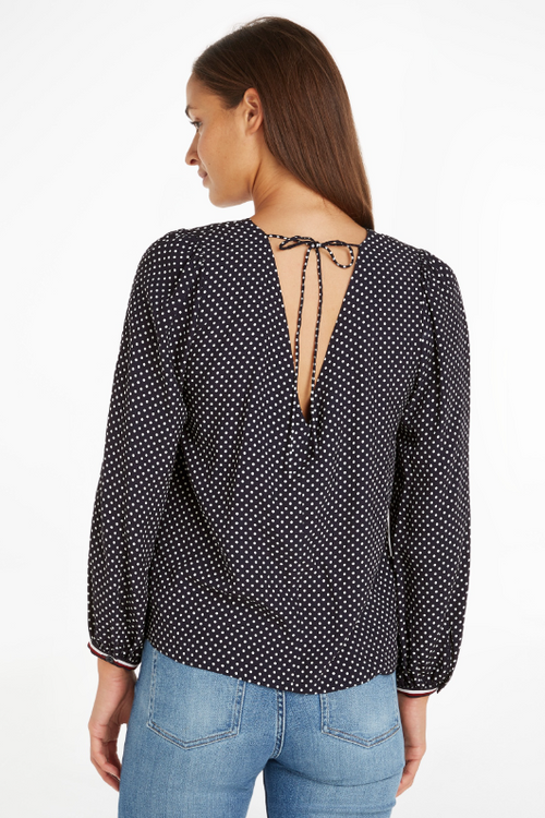 An image of the Tommy Hilfiger Polka Dot V Blouse