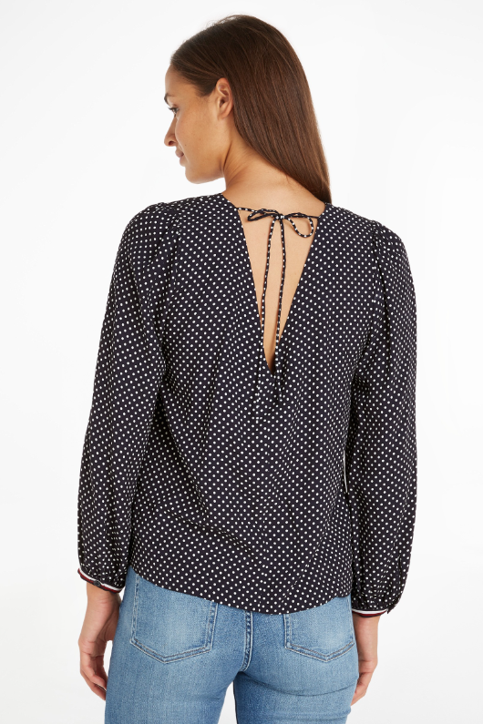 An image of the Tommy Hilfiger Polka Dot V Blouse