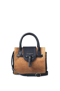 An image of the Fairfax & Favor Fairfax & Favor Mini Windsor Handbag Tan/Navy Suede