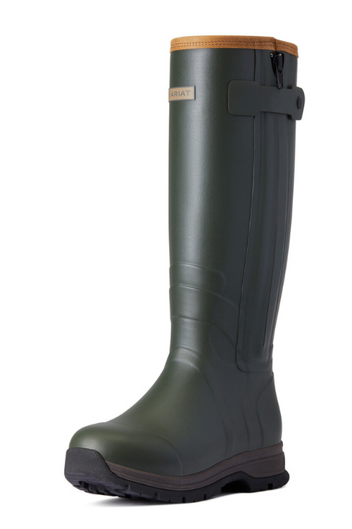 An image of the Ariat Burford Insulated Zip Rubber Boot in the colour Olive.