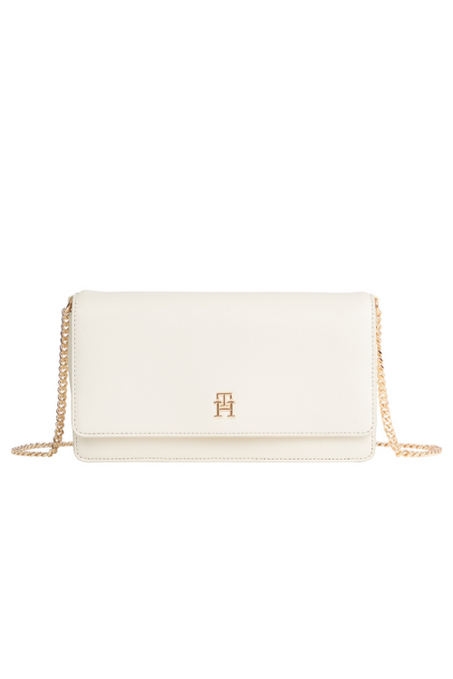 An image of the Tommy Hilfiger Small Flap Crossbody Chain Bag in the colour Ecru.