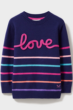 An image of the Crew Clothing Love Stripe Jumper in the colour Navy Multi.