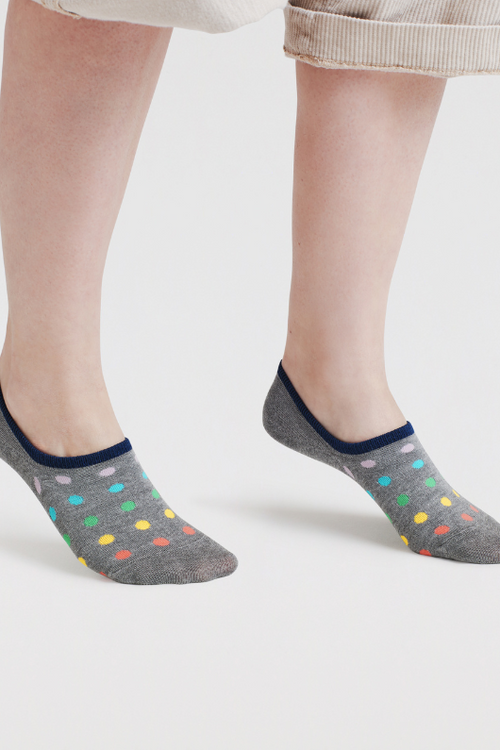 An image of the Thought Socks Dina Rainbow No Show Socks in the colour Grey Marle.