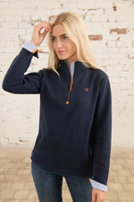 Lighthouse Shore Jersey Sweatshirt. A relaxed fit sweatshirt with a funnel neck, zipped half placket, faux leather zip pull, and two handy pockets.