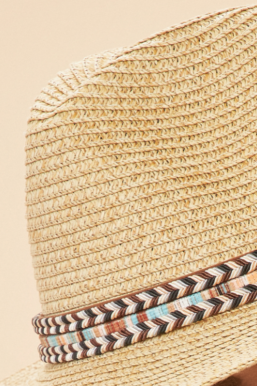 Powder Thalia Hat. A stylish summer hat with an adjustable chevron shimmer band