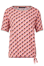 An image of the Betty Barclay Tie Pattern T-Shirt in the colour Red/Beige.